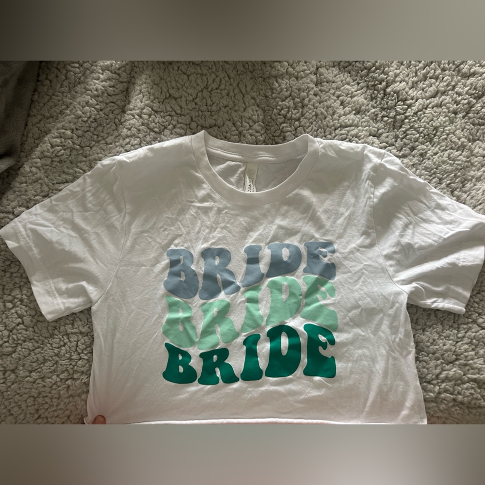 Bride White and Teal Graphic Tee Cropped Small